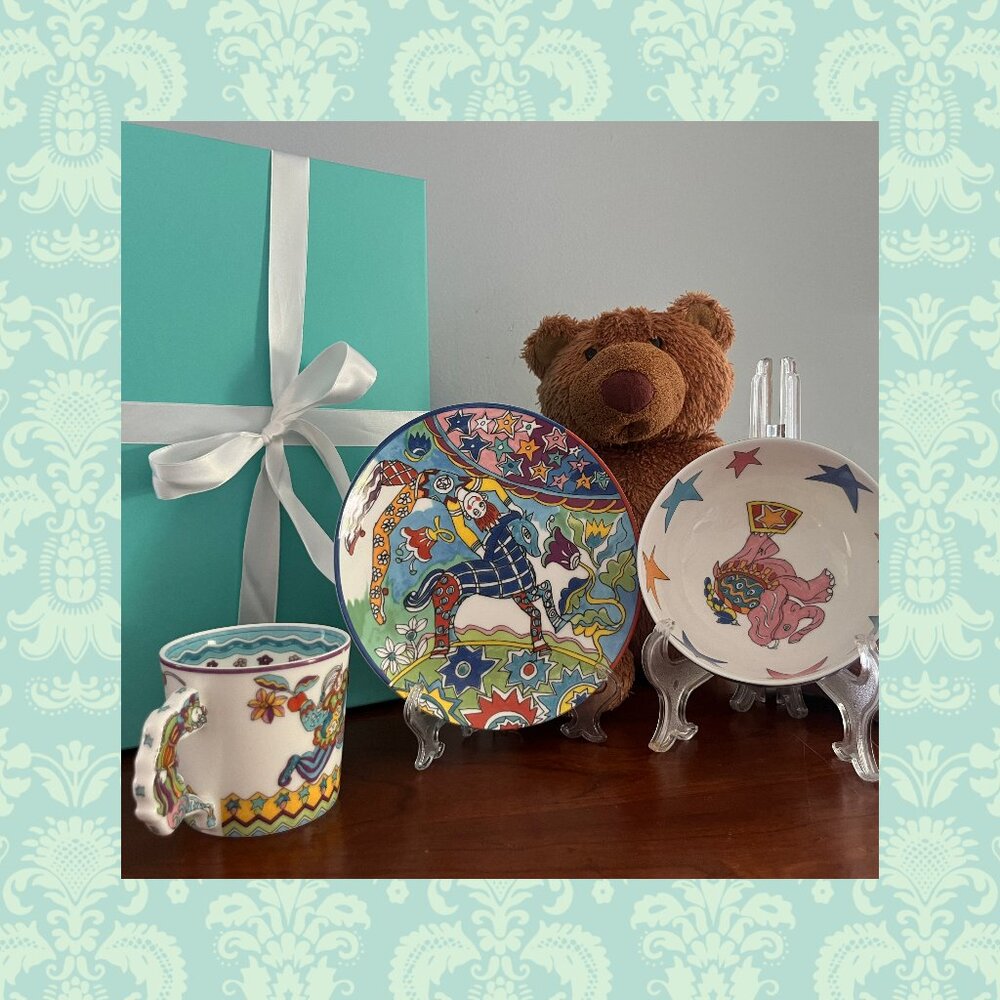 3 Piece Tiffany Baby Dish Set- EUC- Fantasy Collection w/ Tiffany Box